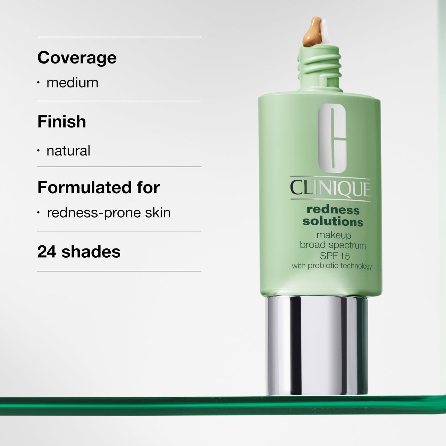 Clinique Redness Solutions Liquid Foundation Makeup Broad Spectrum SPF 15 With Probiotic Technology For Redness-Prone Skin| Medium Coverage + Natural Finish, Calming Ivory, 1 Fl Oz