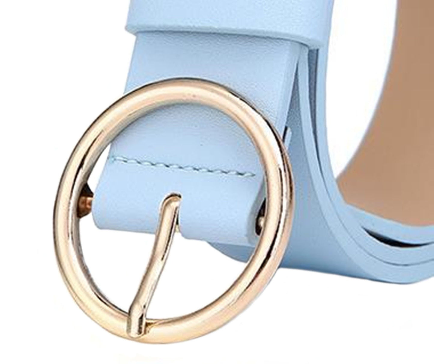 MESHIKAIER Women Fashion PU Leather Belt Casual Waist Belt with Round Metal Buckle (Blue)