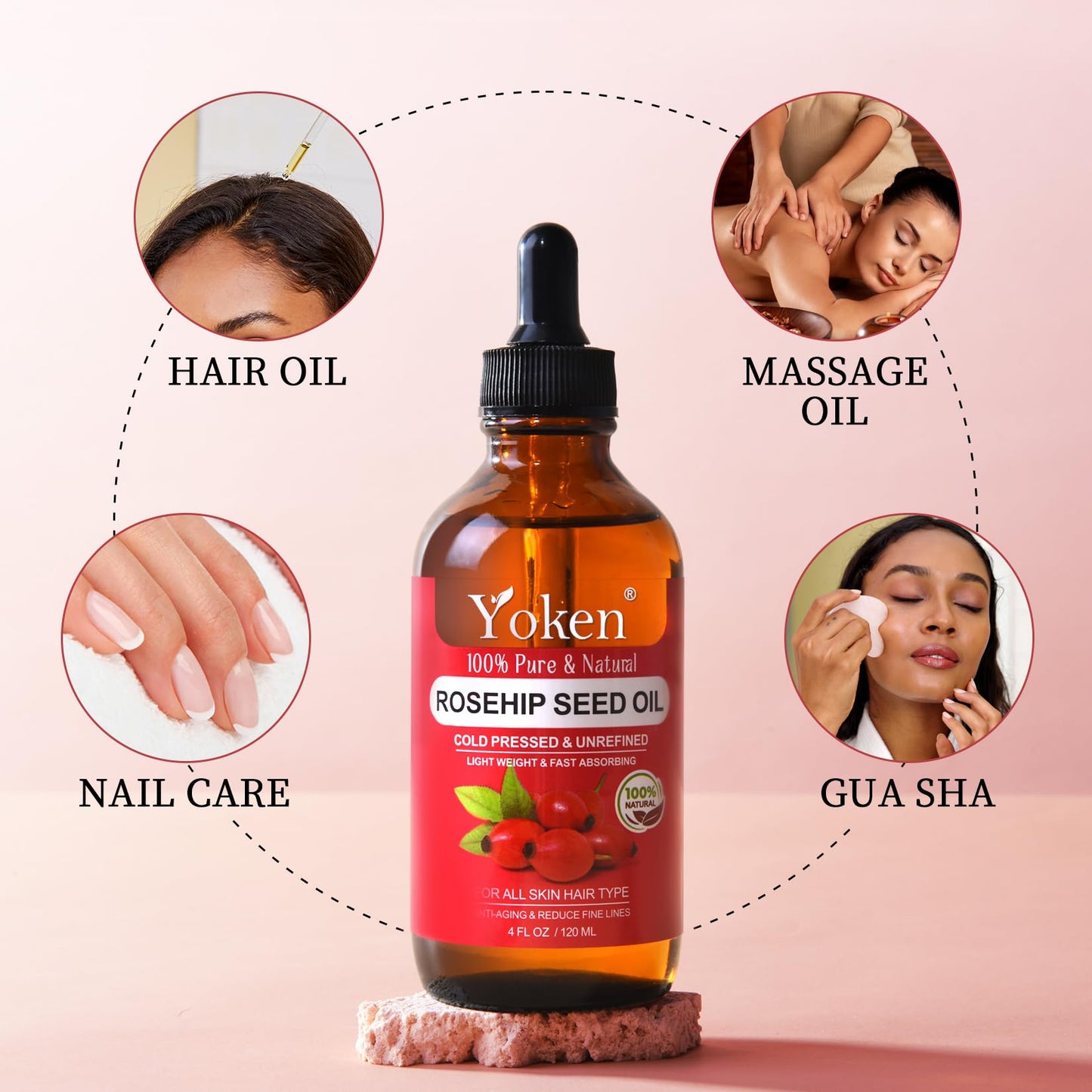 Yoken Cold Pressed Organic Rosehip Seed Oil for Face, Hair & Body, 4 fl oz Beauty and Personal Care Yoken