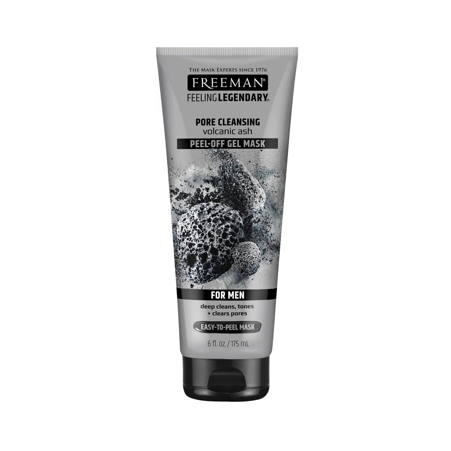 FREEMAN Pore Clearing Volcanic Ash Peel-Off Gel Facial Mask, Deep Cleansing, Removes Dirt From Pores, Not Over-Drying, Easy-to-use, For Men, 6