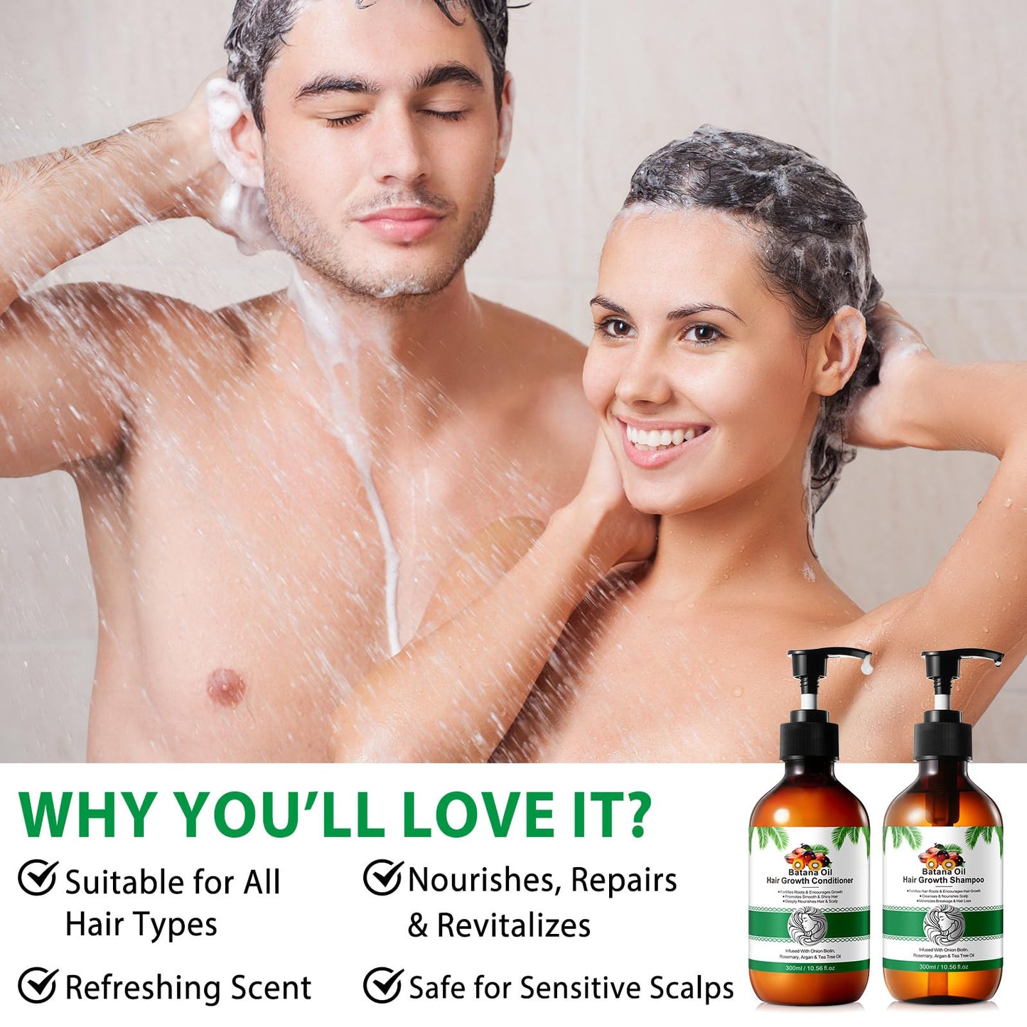 Batana Oil Shampoo and Conditioner Set - Thickening Hair Products for Women and Men with Raw Organic Batana Oil for Hair Growth - Paraben and Silicone