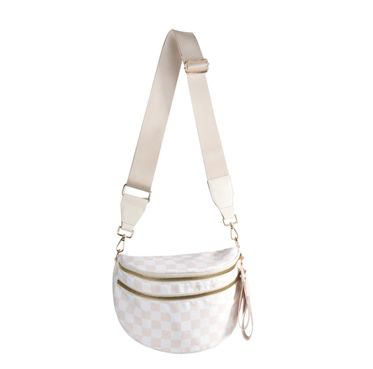 Spacious Checkered Nylon Crossbody Bag Bum Bag Checkered Handbags Wallets for Women