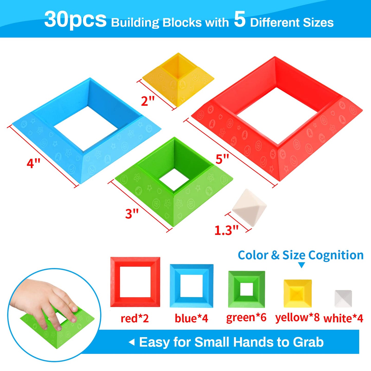 Hieoby Montessori Toys for Toddlers 1–4 | 30 PCS Building Blocks for Stacking & STEM Learning | Educational Sensory Gift for Boys & Girls