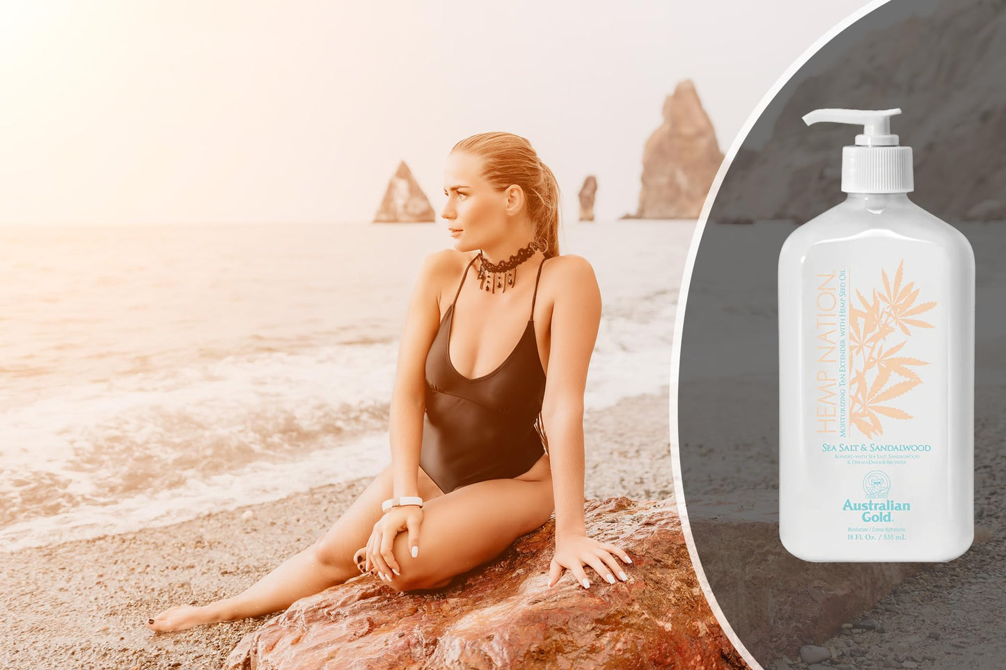 Hemp Nation SEA Salt & Sandalwood (18 fl. oz / 535 mL), Moisturizing Tan Extender with Hemp Seed Oil