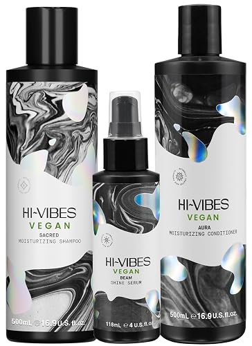 MOEHAIR Hi-Vibes Vegan Shampoo, Conditioner and Serum | Argan Oil Shampoo and Conditioner Set with Anti Frizz Hair Serum | Infused With Avocado