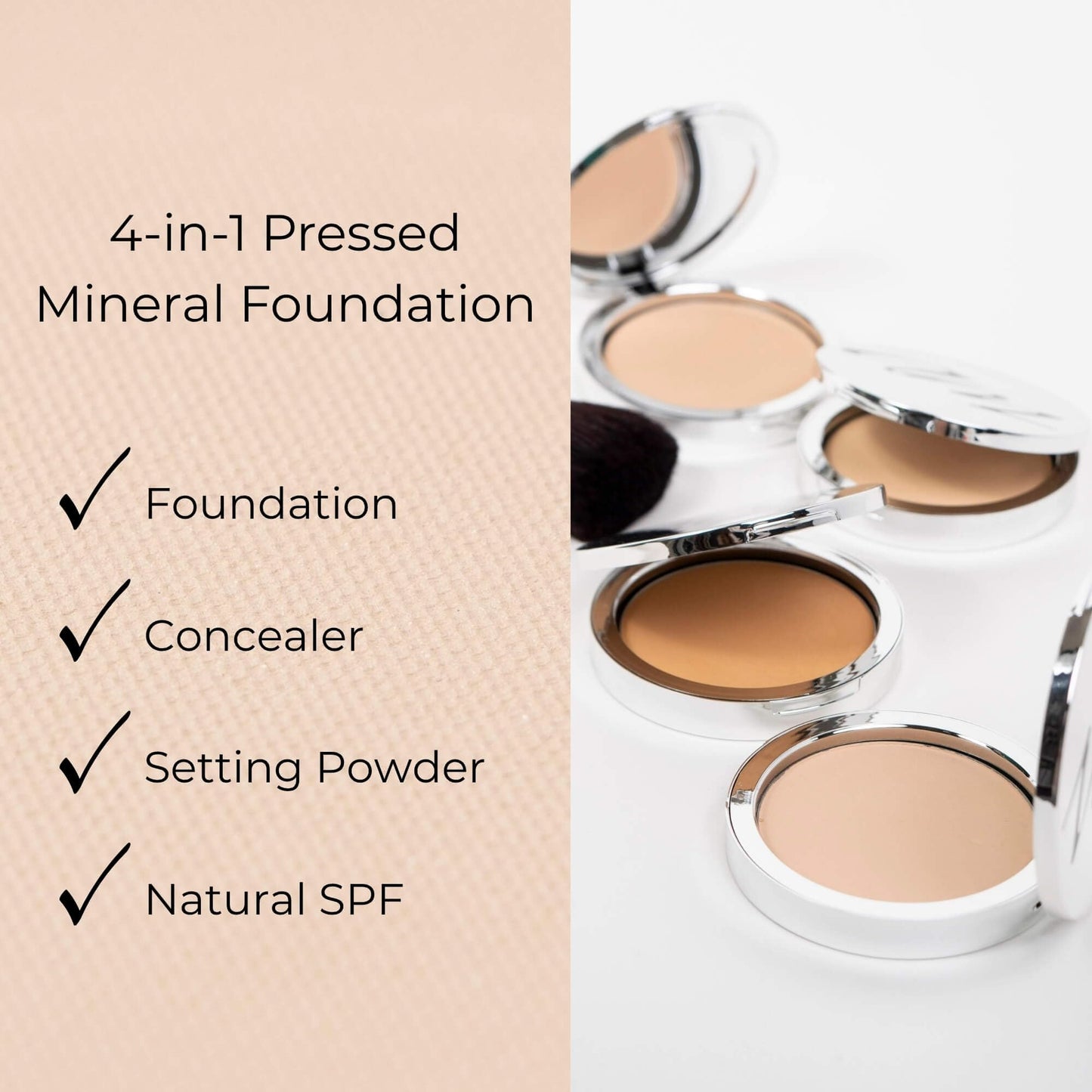 Advanced Mineral Makeup 4-in-1 Pressed Foundation Powder with Natural SPF, Concealer & Finishing for Medium to Full Coverage Foundation, Mineral-Based