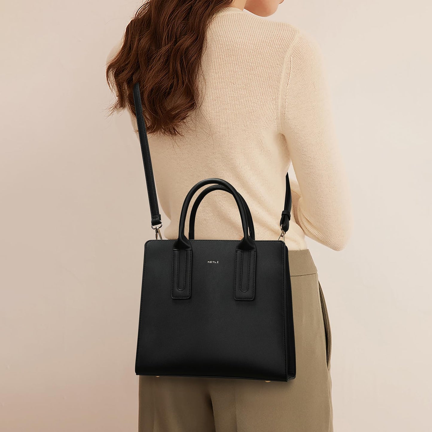 Keyli Tote Bag for Women Fashion lightweight Crossbody Everyday Purse Vegan leather Handbags Satchel for Working, Travel and Shopping Black