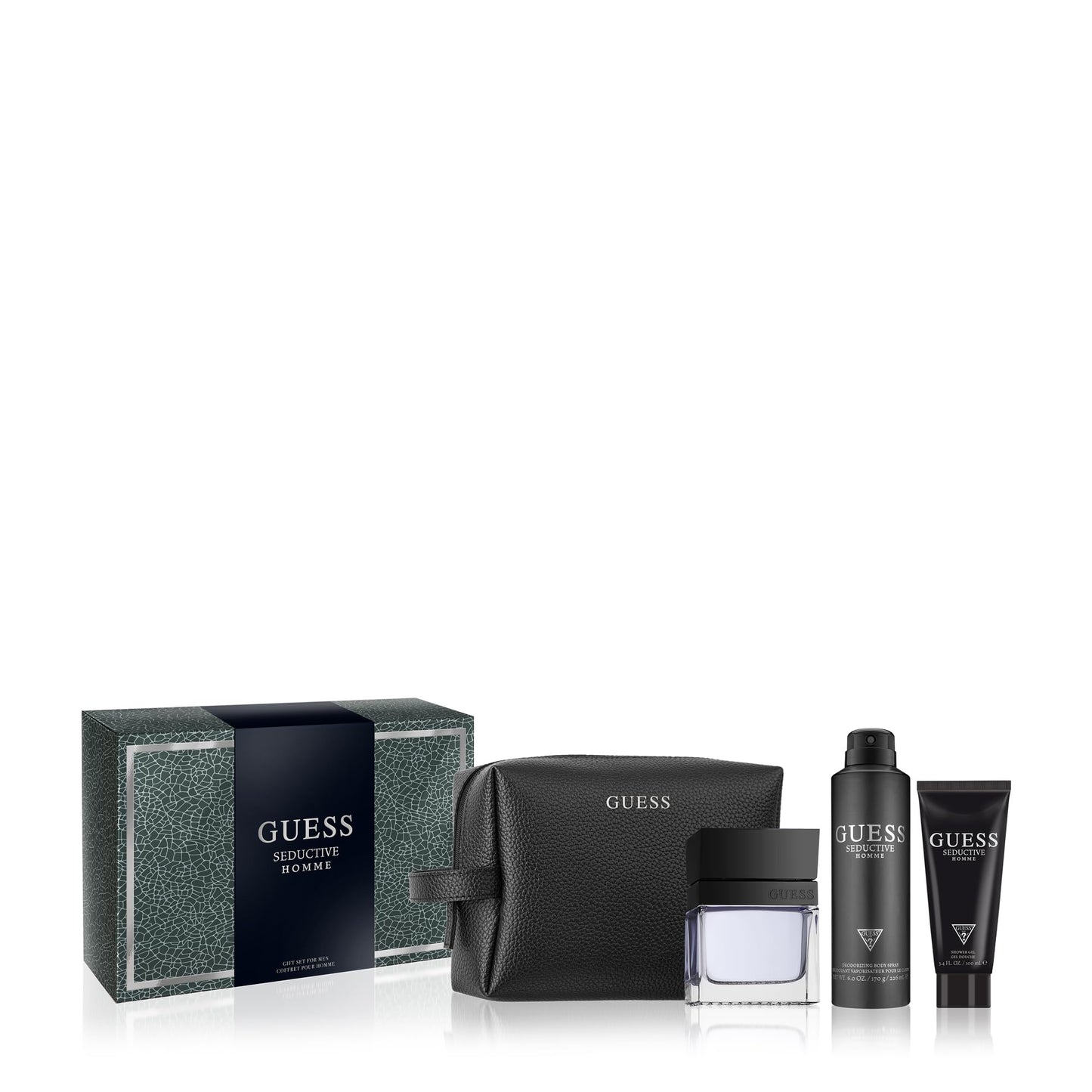 Guess Seductive Men / Homme Eau de Toilette 4 Piece Gift Set - Cologne Spray 3.4 Fl. Oz., Deodorizing Body Spray 6.0 Oz., Shower Gel 3.4 Fl. Oz.,