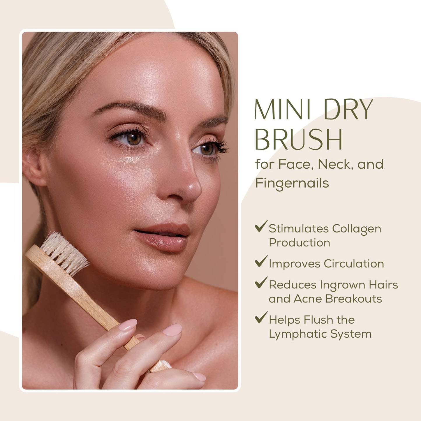 CSM Lymphatic Contour Face Brush - Natural Bristle Dry Brush for Face, Neck & Chest - Mini Facial Lymphatic Drainage Brush for Gentle Exfoliation