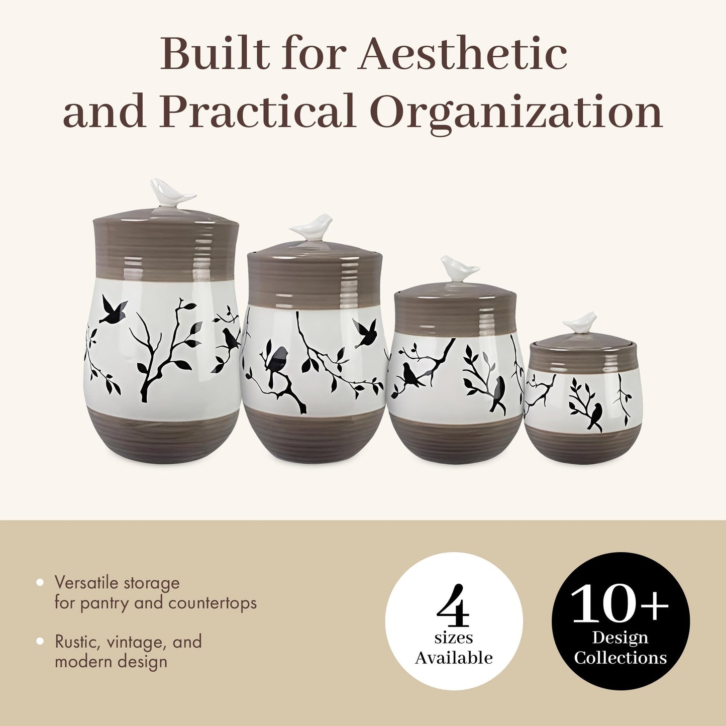 Young's Inc. 4 Pcs Set Botanical Ceramic Canisters- Storage Container for Kitchen and Bathroom - Beautiful Home Decor Accent to Store Food, Coffee…