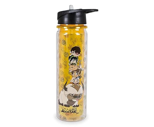 Avatar: The Last Airbender Chibi Characters Water Bottle | BPA-Free Plastic Bottle With Screw Top And Flip-Up Straw Lid | Sports Hydration | Holds 16