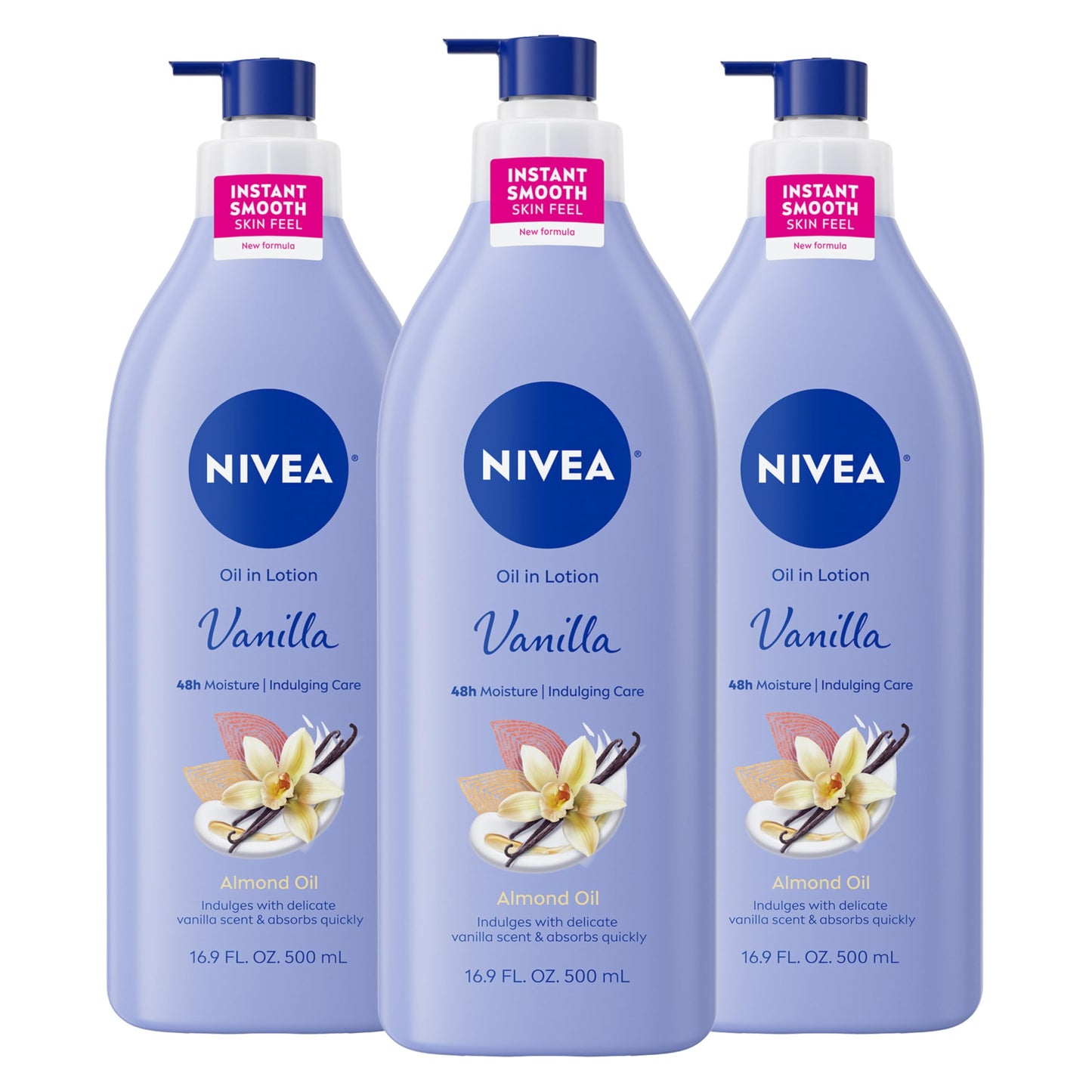 NIVEA Oil Infused Vanilla and Almond Oil Body Lotion for Women, Fast-Absorbing and Non-Greasy Vanilla Scented Lotion Moisturizes for 48 Hours, 16.9 Fl