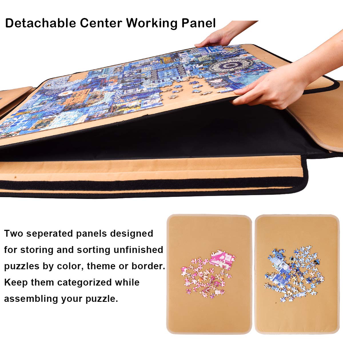 1500 Piece Jigsaw Puzzle Board – Portable Puzzle Table with Sorting Trays, Detachable Board & Non-Slip Surface, Puzzle Keeper Caddy