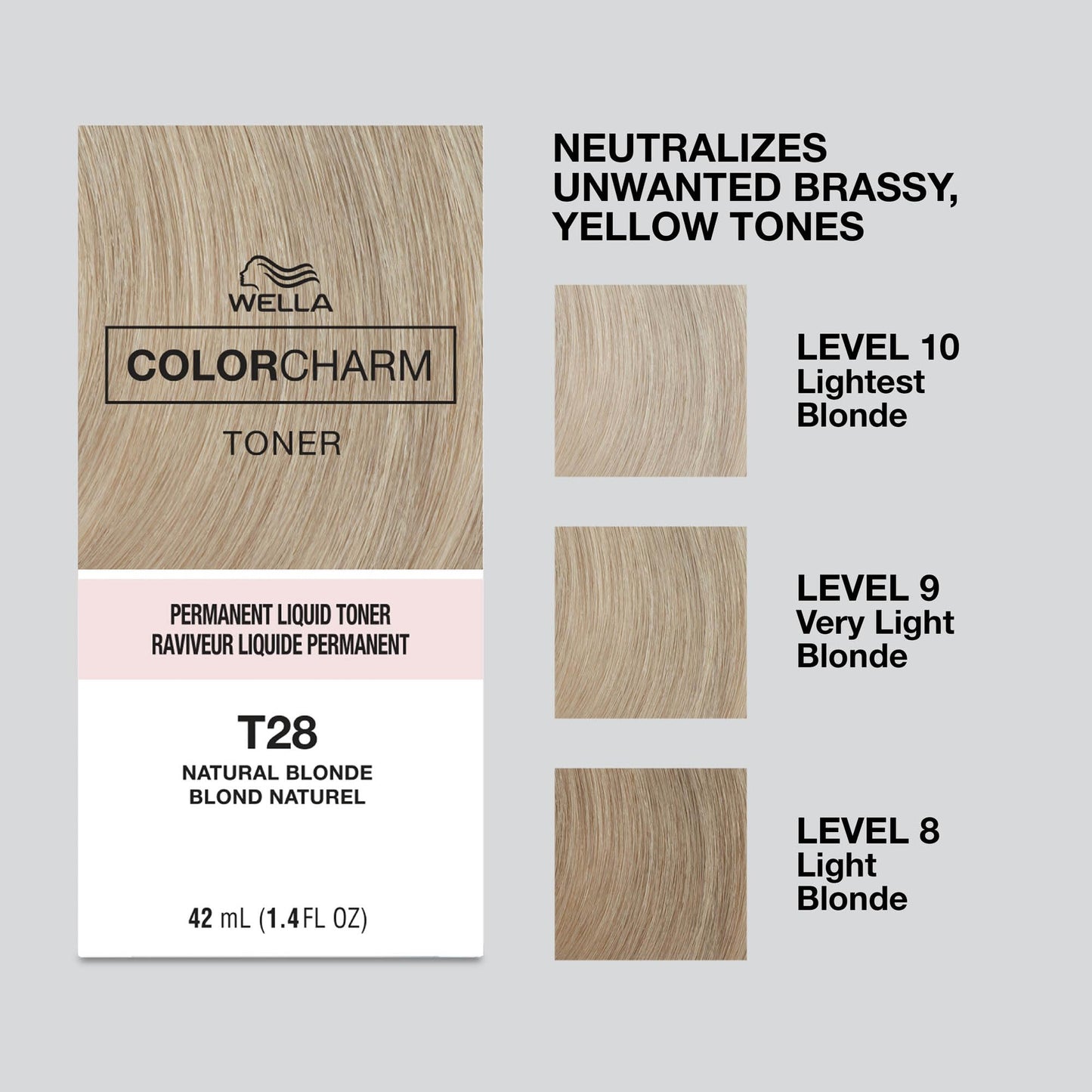 COLORCHARM Permanent Liquid Toners | Neutralize Brass | Free of Parabens | Vegan | T28 Natural Blonde | 1.4 Fl Oz