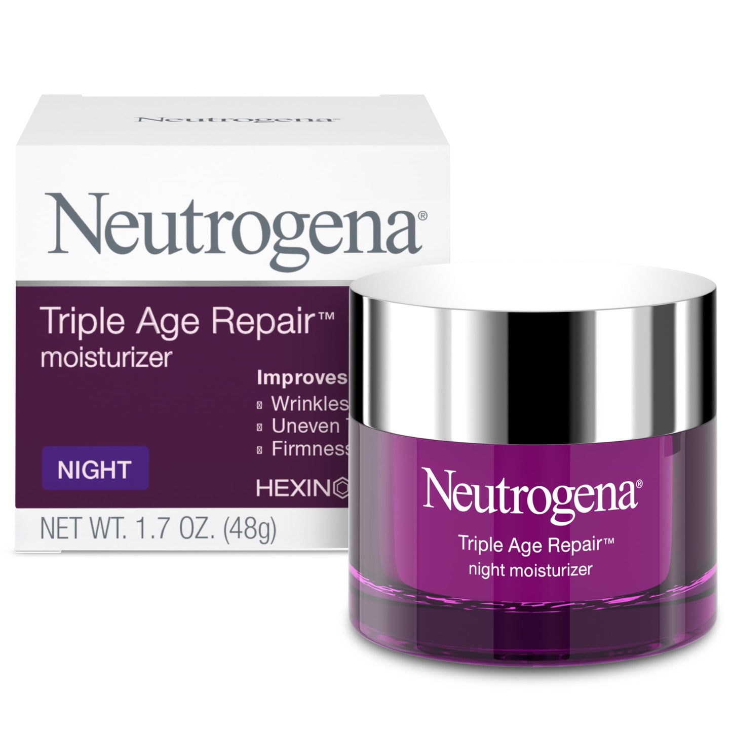 Neutrogena Triple Age Repair Night Face Moisturizer - with Hexinol Technology & Vitamin C, Anti-Wrinkle Face Cream, Visibly Reduces the look Wrinkles
