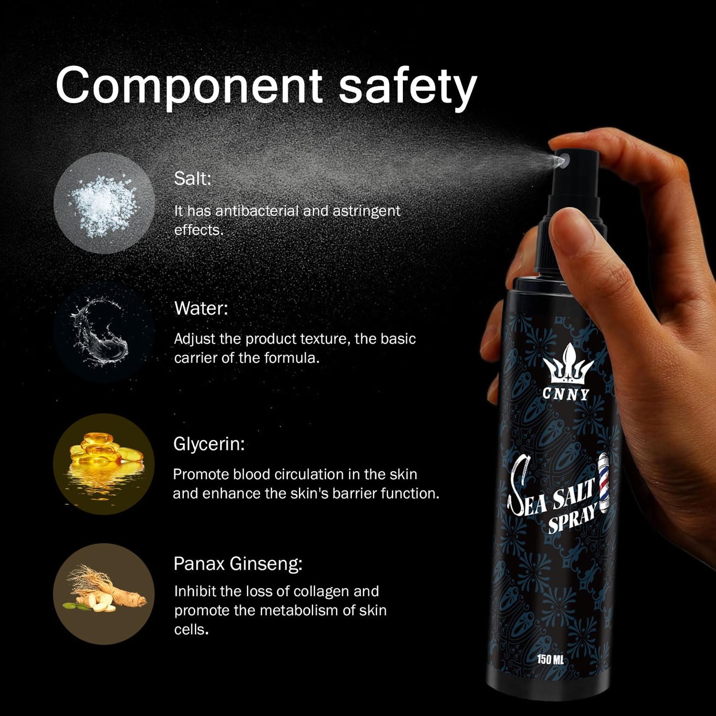 Crownnaturally CNNY Sea Salt Spray for Hair, Adds Volume, Texture & Beach Waves, Light Hold Natural Styling Spray with Sea Salt for All Hair Type