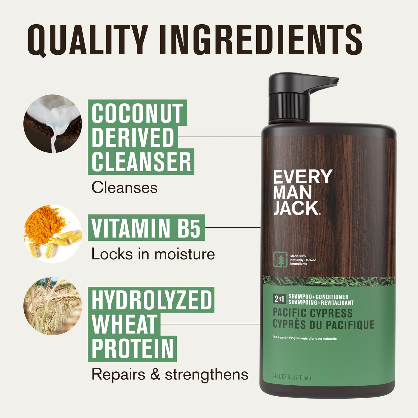 Every Man Jack 2-in-1 Daily Shampoo + Conditioner - Pacific Cypress | Nourishing For All Hair Types, Naturally Derived, Cruelty-Free Shampoo