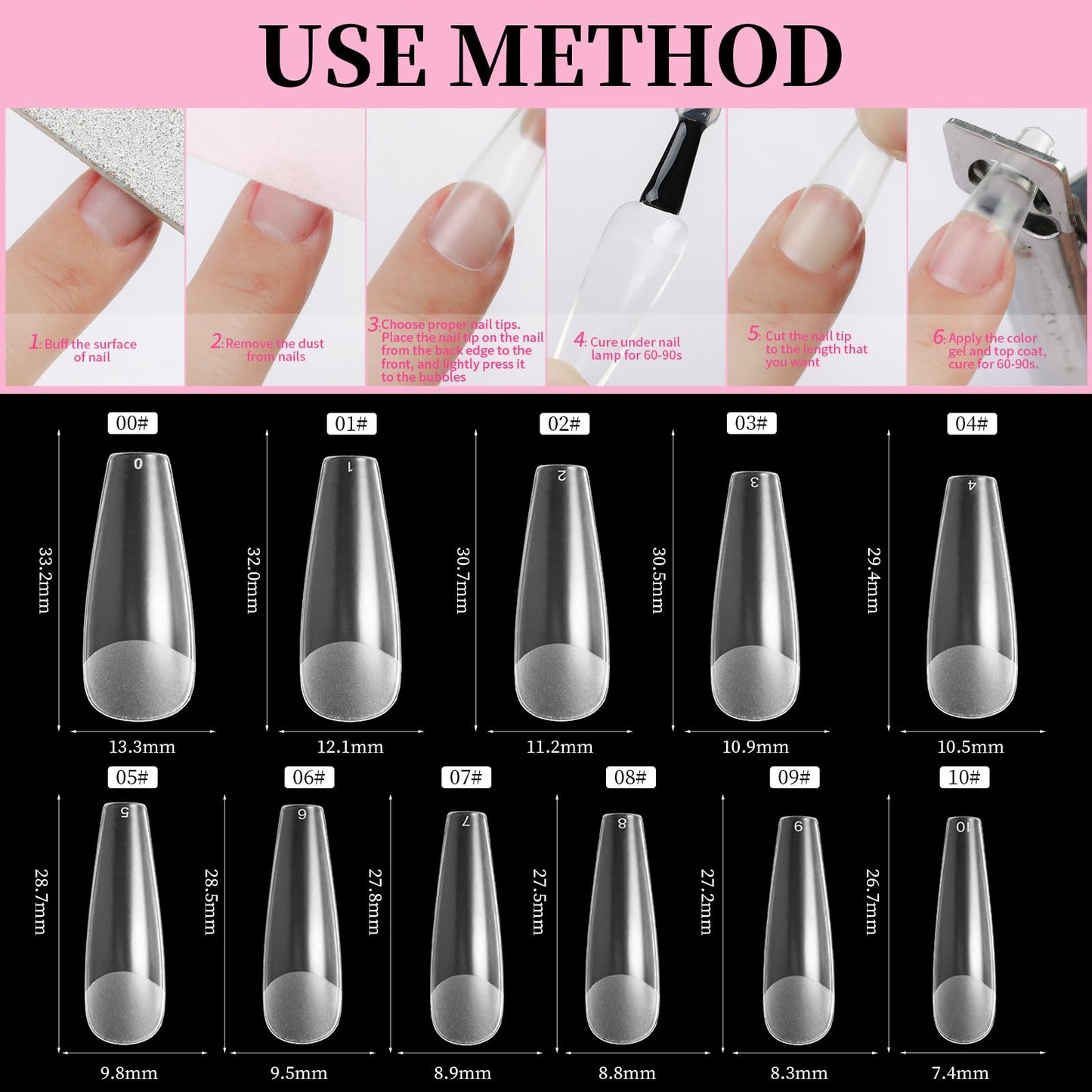 Cycullinyt 550pcs Coffin Soft Gel Nail Tips, 11 Sizes Medium Coffin Half Matte Nails Full Cover Acrylic Press on False Nail Tips No Trace