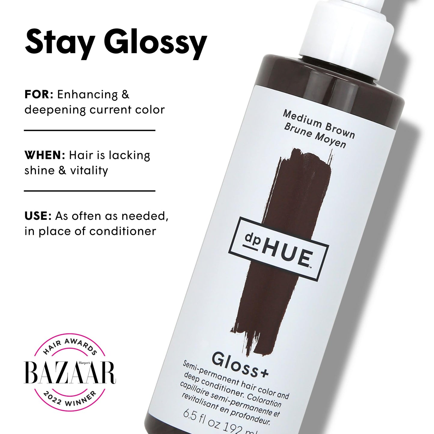 dpHUE Gloss+, Medium Brown - Boosts Fading & Faded Hair Color - 8-12 Applications per Bottle - Lasts Up to 8 Washes