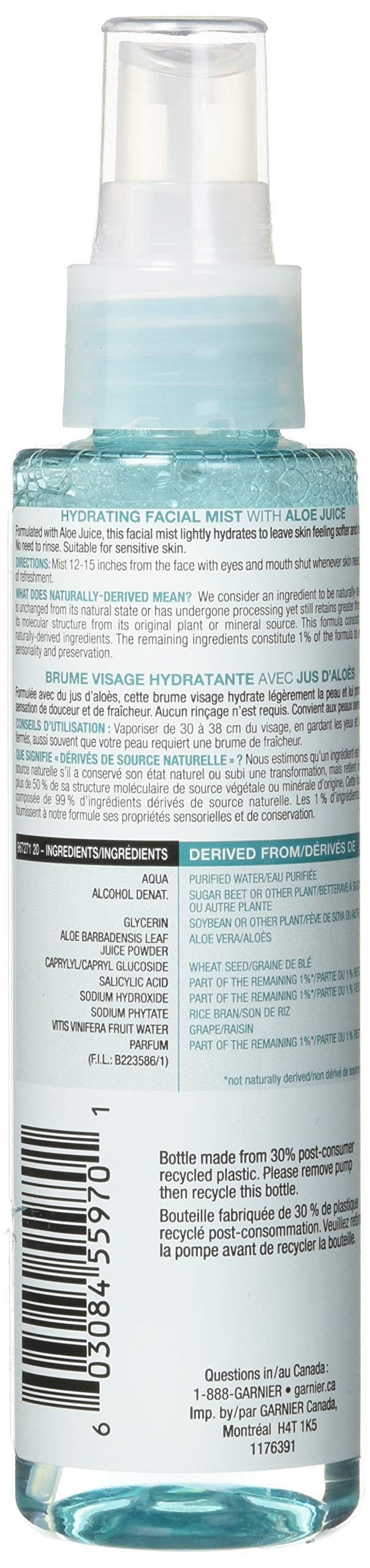 Garnier Aloe Hydrating Facial Mist Facial Treatments 4.4fl oz, pack of 1