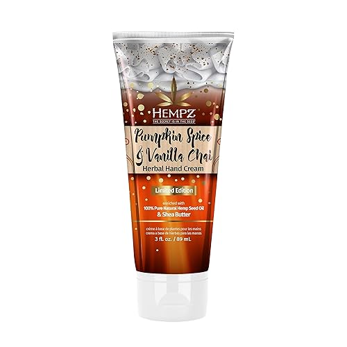 Hempz Pumpkin Spice & Vanilla Chai Moisturizing Hand Cream Lotion (3 Oz) - Mini Fall Scented Travel Cream Skin Care for Women & Men, Made with Shea