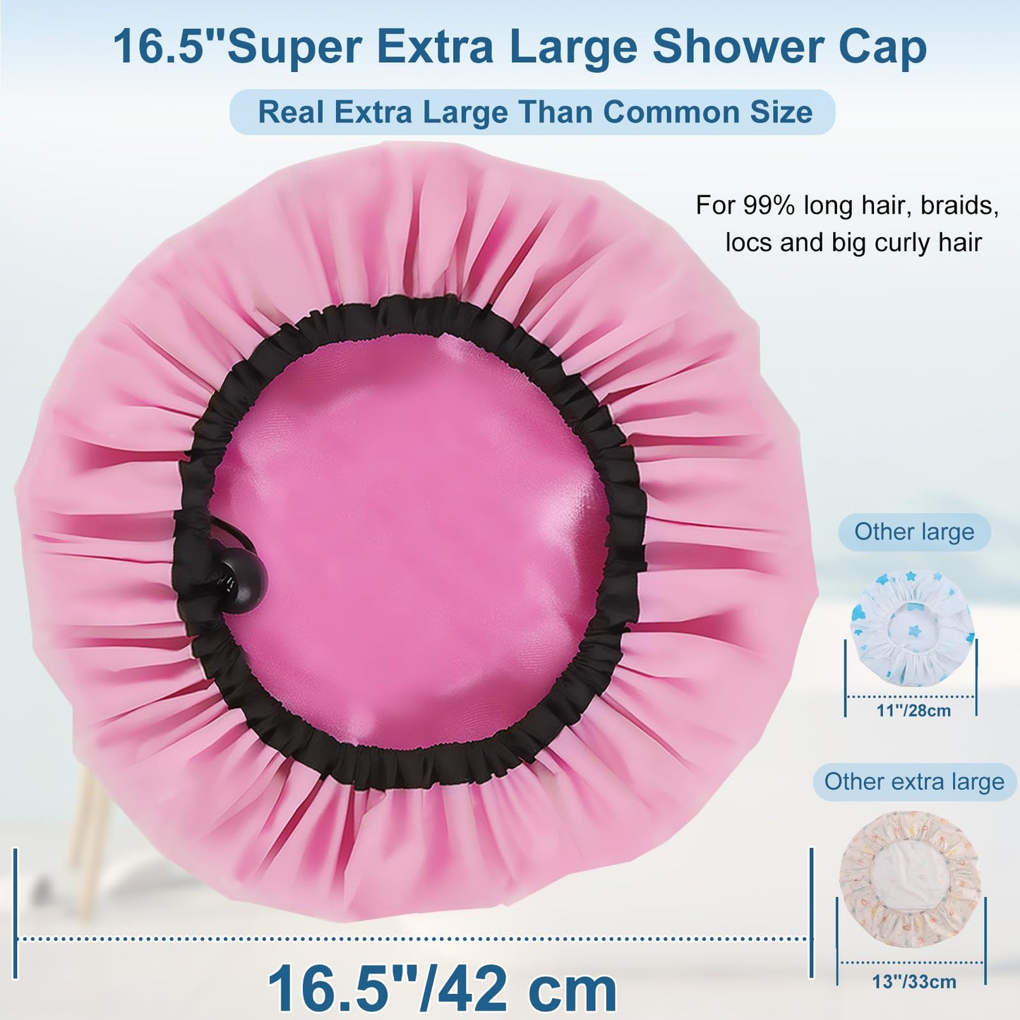 3 Pcs 16.5" Super Extra Large Shower Cap, Reusable Dual Waterproof Shower Cap for Women, Jumbo Satin Lined Shower Cap for Braids & Long Hair, XXL