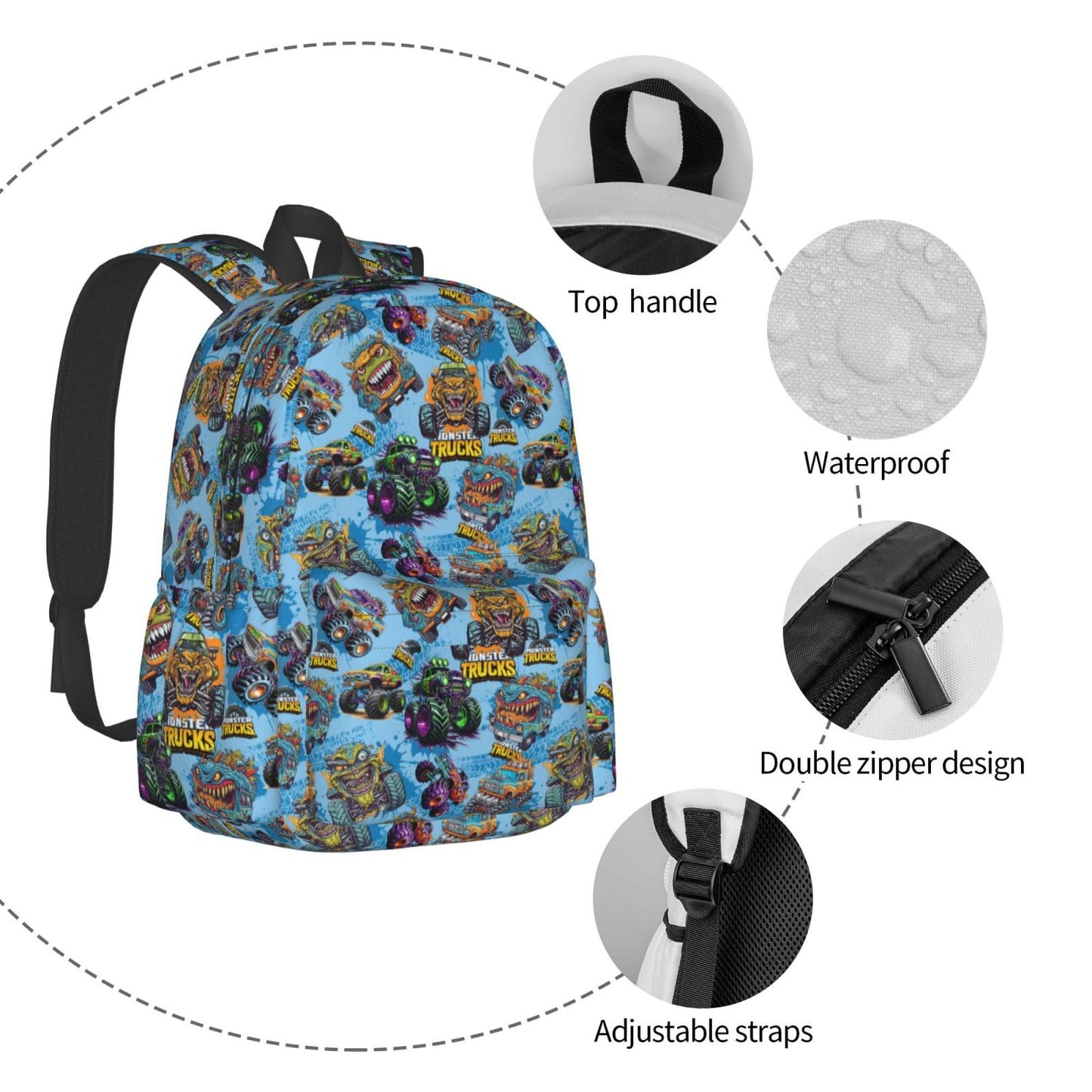 Graetvik monster truck Backpacks, Laptop Backpacks Hiking Backpacks, Outdoor Lightweight Backpack.