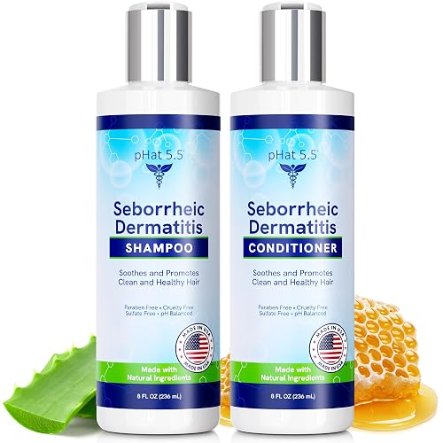 Sulfate Free Shampoo and Conditioner Set for Seborrheic Dermatitis Relief - Severe Dry & Itchy Scalp Treatment with Manuka Honey, Aloe Vera & Coconut