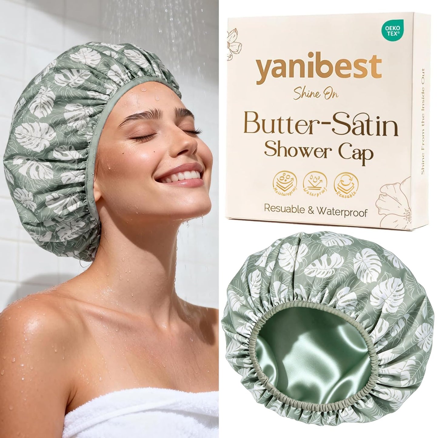 Yanibest Frizz Free Satin Lined Shower Cap with Soft Elastic Band Beauty and Personal Care YANIBEST Default Title