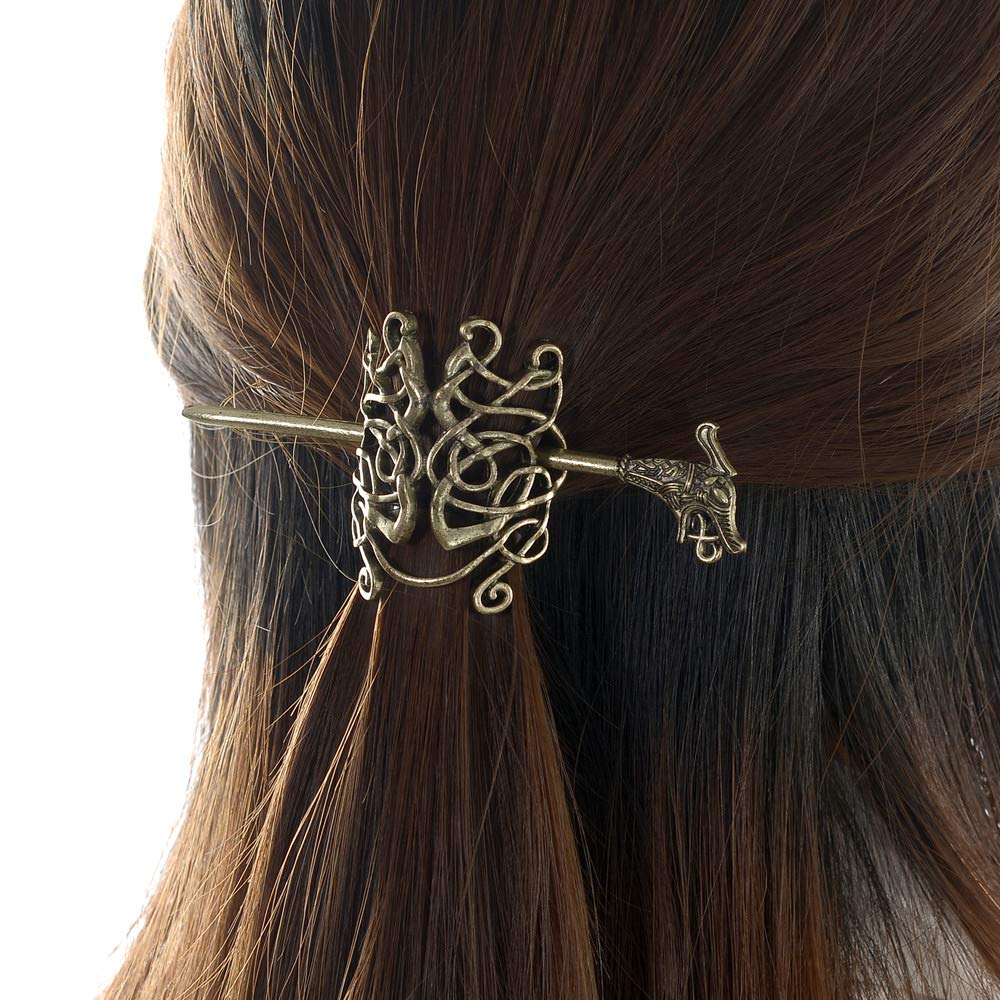 Large Celtic Knots Dragon Hairpins -Norse Viking Crown Hair Jewelry for Long Hair Braids Barrettes Vintage Viking Runes Women Girl Hairpin Hair Clips