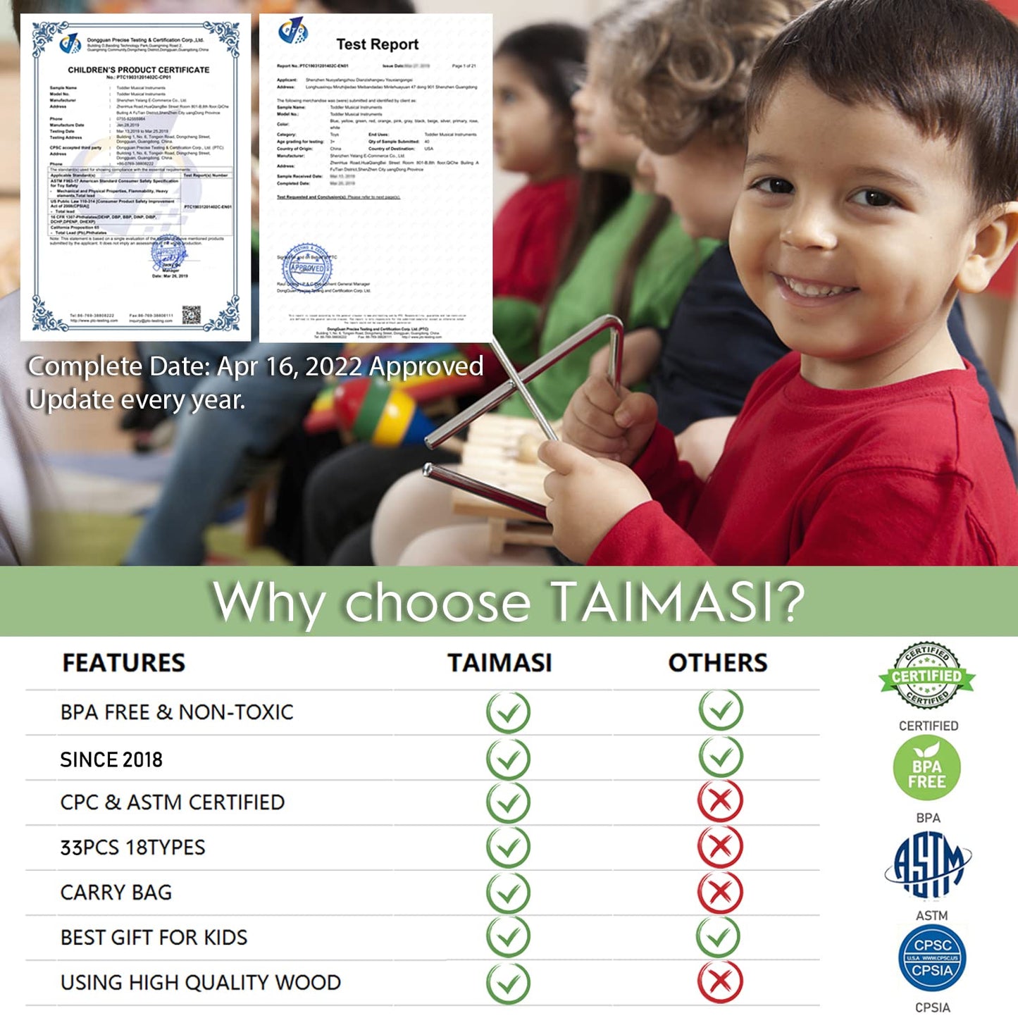 Kids Musical Instruments Set – 33PCS Wooden Percussion Toys with Tambourine & Xylophone, Educational Music Kit for Preschool Boys & Girls