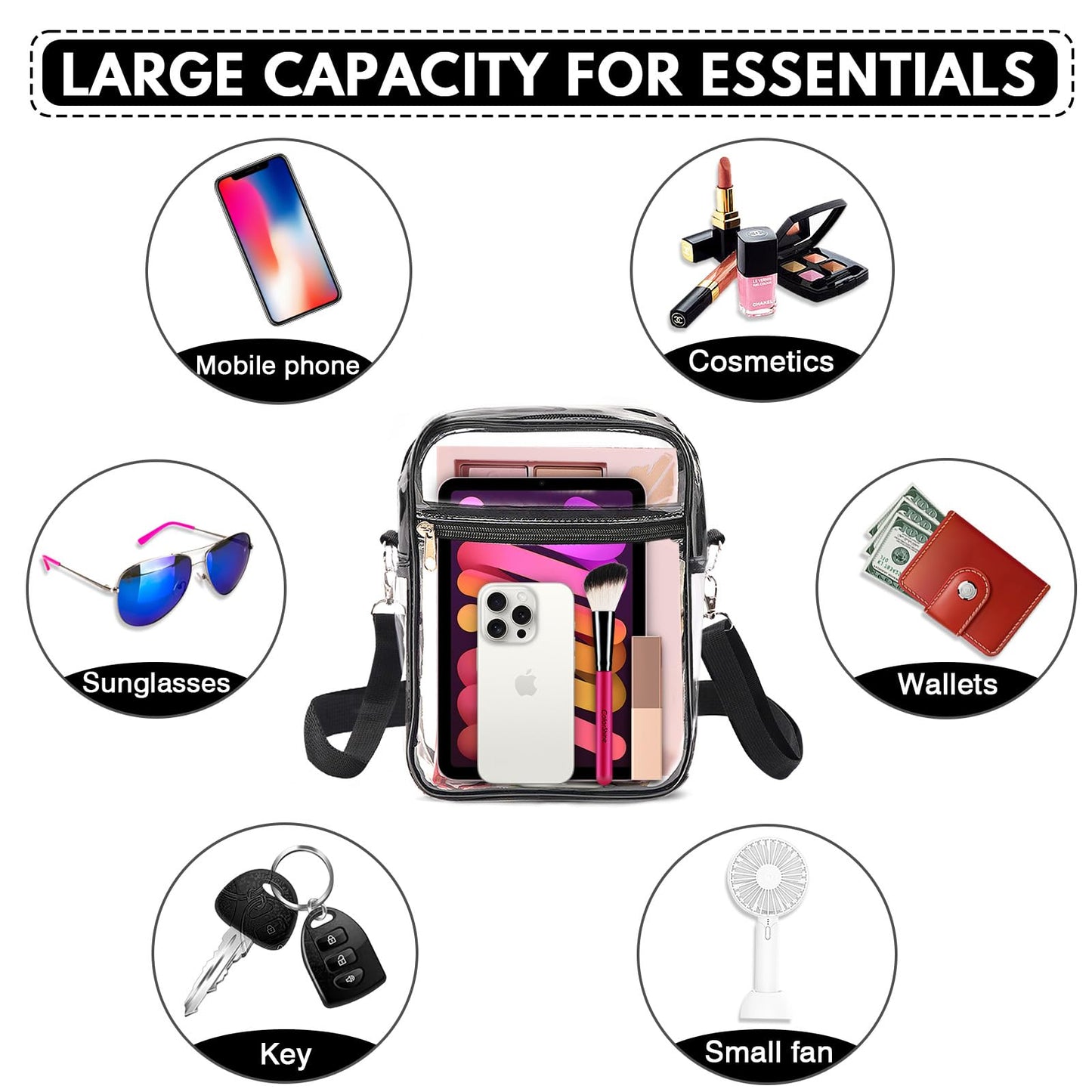 Clear Bag for Stadium Events Clear Purse for Stadium Crossbody Bag with Shoulder Strap