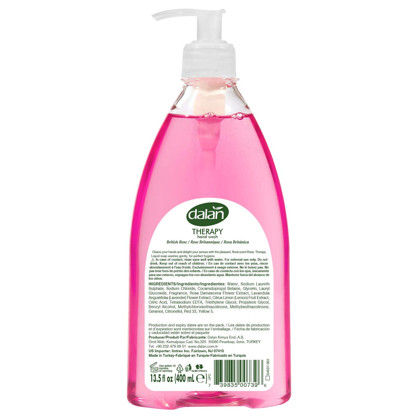 Dalan Therapy British Rose Ultra Moisturizing Liquid Hand Soap for Normal and Dry Hands Fresh Clean and Soft Feeling (13.5 Fl Oz / 400 mL (Pack Beauty & Personal Care Dalan