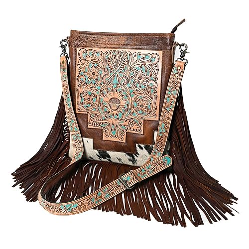 American Darling Messenger Hand Tooled Hair On Genuine Leather Women Bag Western Handbag Purse