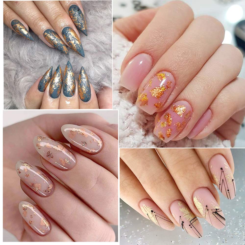 AUOCATTAIL 24 Grids Foil Nail Art Holographic Aluminum Nail Foil Flakes Stickers Nail Sequins 3D Glitter Decoration DIY Design Accessories Rainbow
