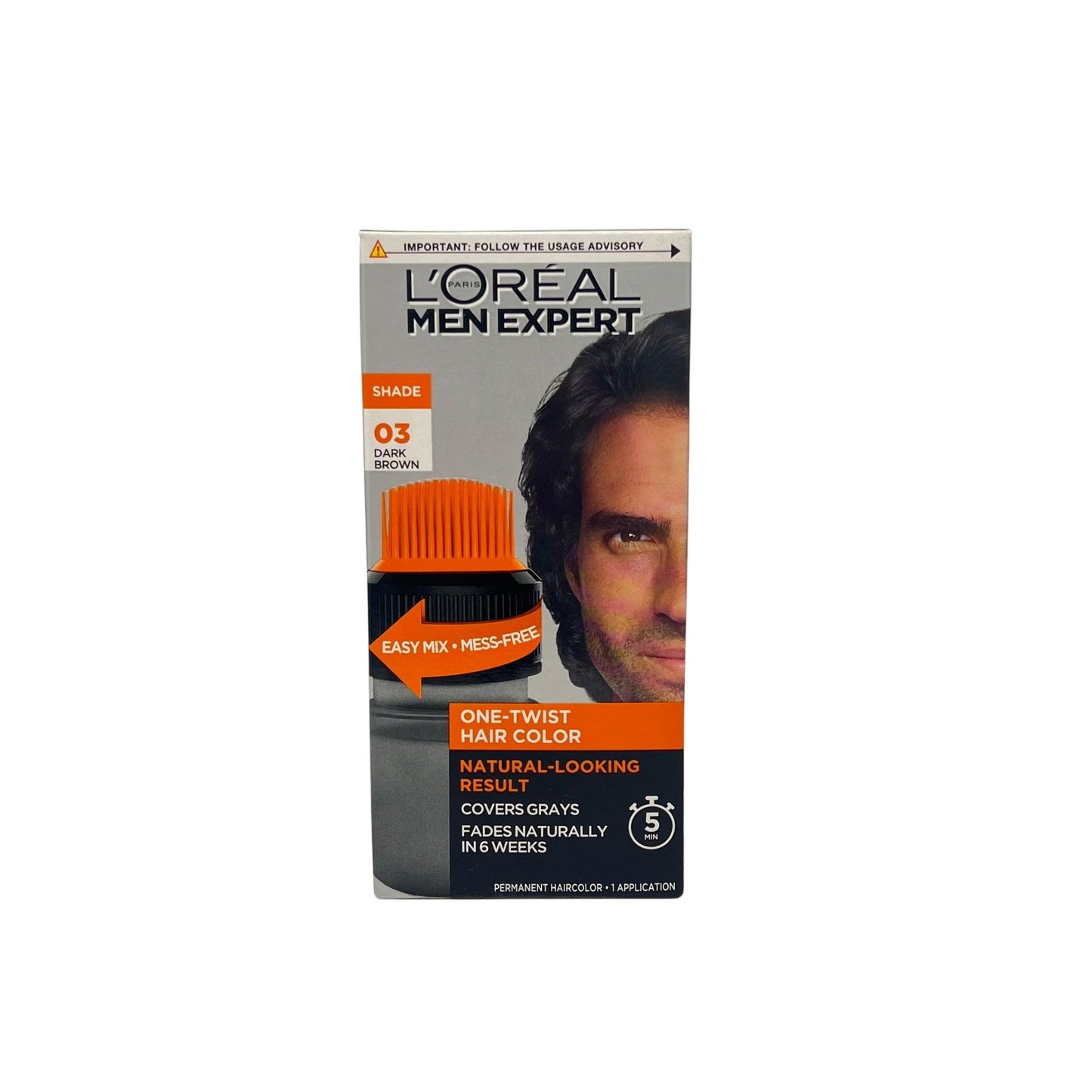 L’Oreal Paris Men Expert One Twist Mess Free Permanent Hair Color, Mens Hair Dye to Cover Grays, Easy Mix Ammonia Free Application, Dark Brown 03, 2