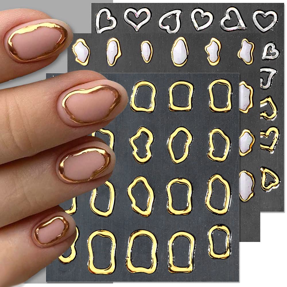 Dornail 6 Sheets 5D Crystal Soft Glue Embossed Nail Stickers Irregular Geometric Frames Nail Decals Hearts Waterdrop Nail Art Stickers Self Adhesive