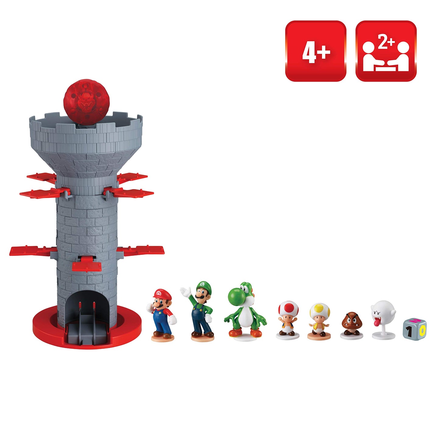 Epoch Games Super Mario Blow Up! Shaky Tower – Tabletop Balancing Skill Game with Collectible Mario Action Figures (1 Pack)