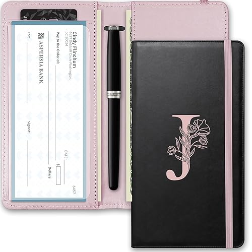 Kakurookie Letter Checkbook Cover, Rfid Blocking Duplicate Checks With Pen Holder, Cards Slots, Multi-Functional For Personal And Business (J)