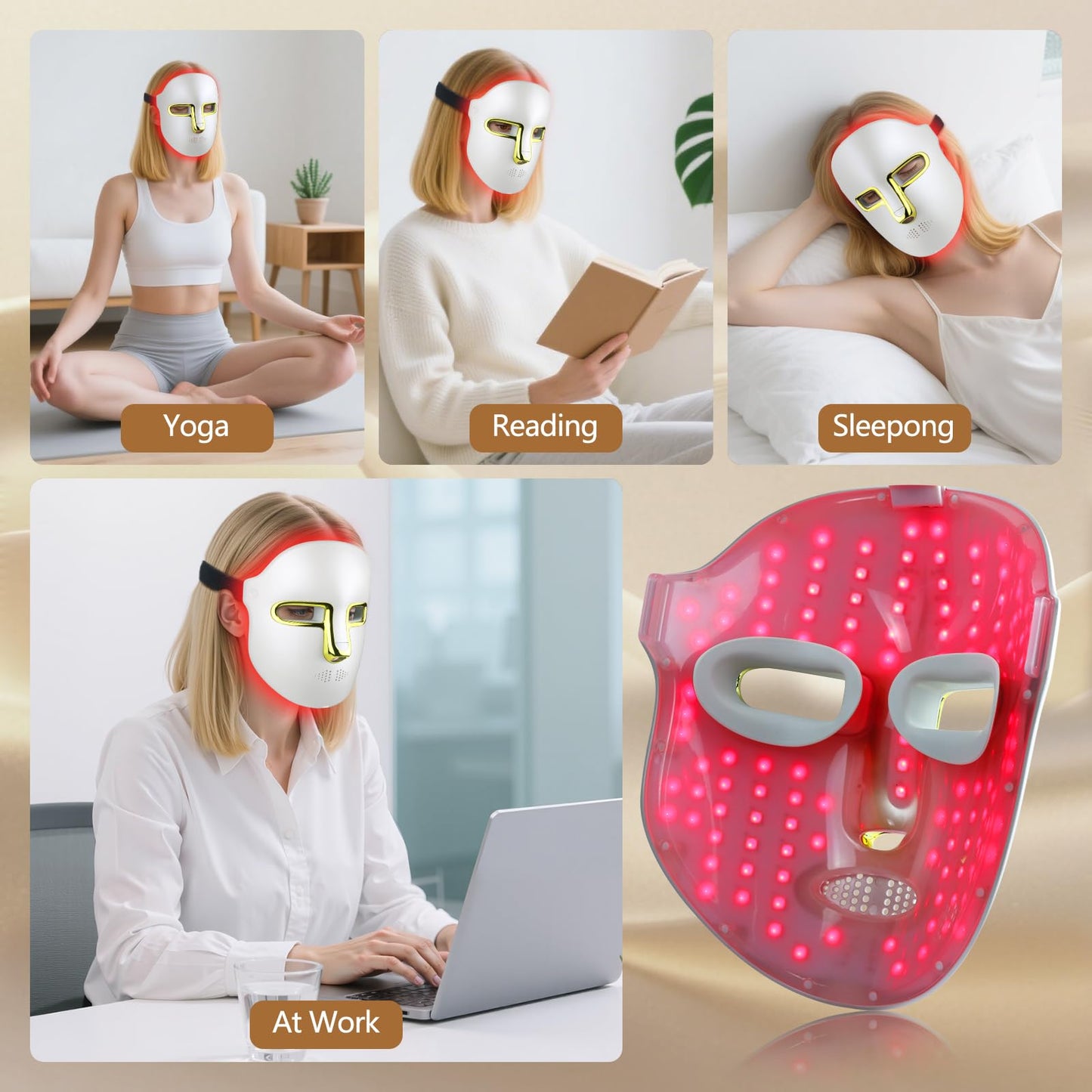HSA FSA Red Light Therapy for Face Mask - LED Face Mask Light Therapy with Red Blue LED and Infrared Light, Anti-Aging, Blemish Repair Treatment