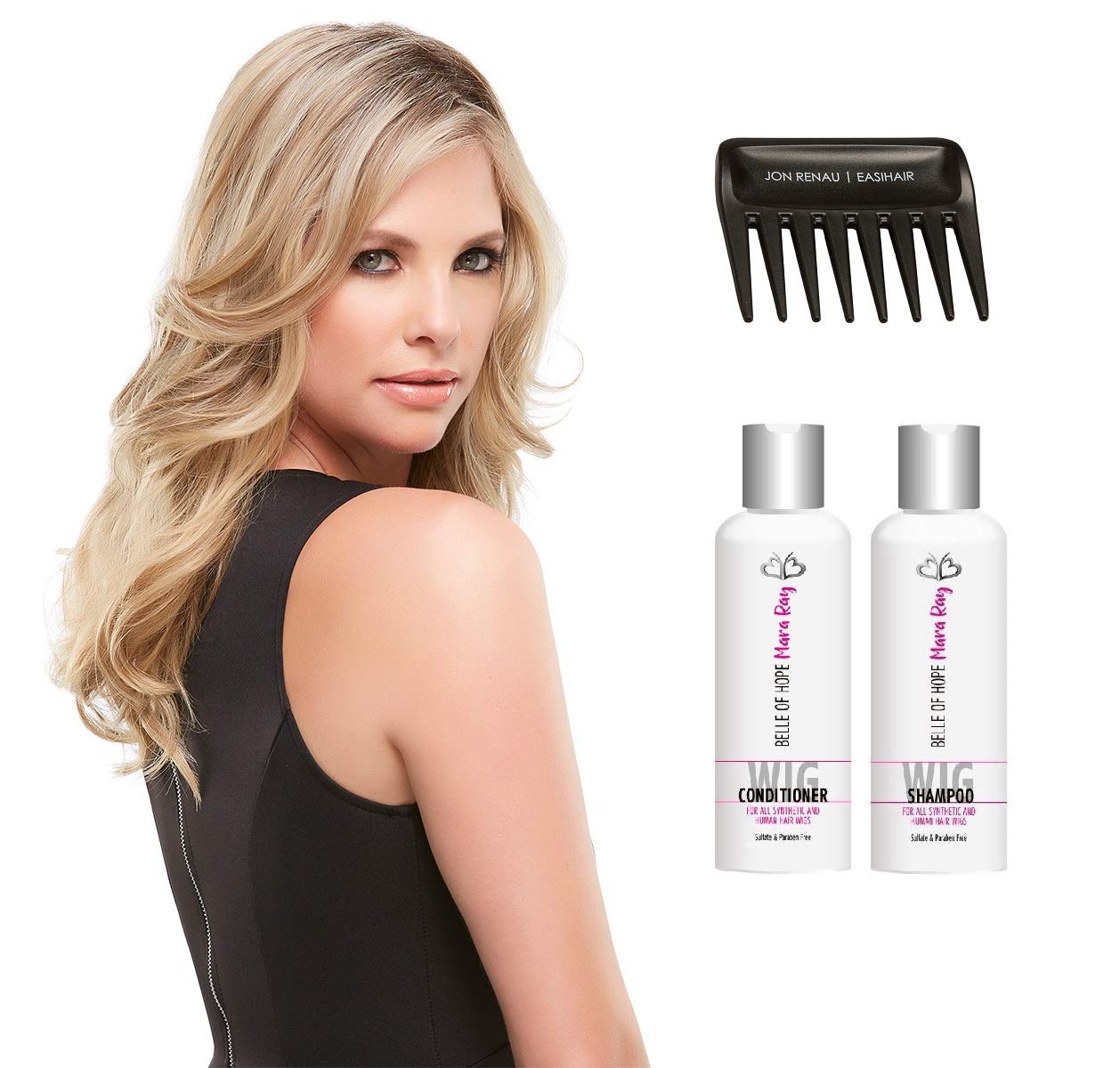 Bundle 4pc: EasiPart XL HD 12" by EasiHair, Wide Tooth Comb, Mara Ray Luxury 4oz Shampoo & Conditioner (24B/27CS10)
