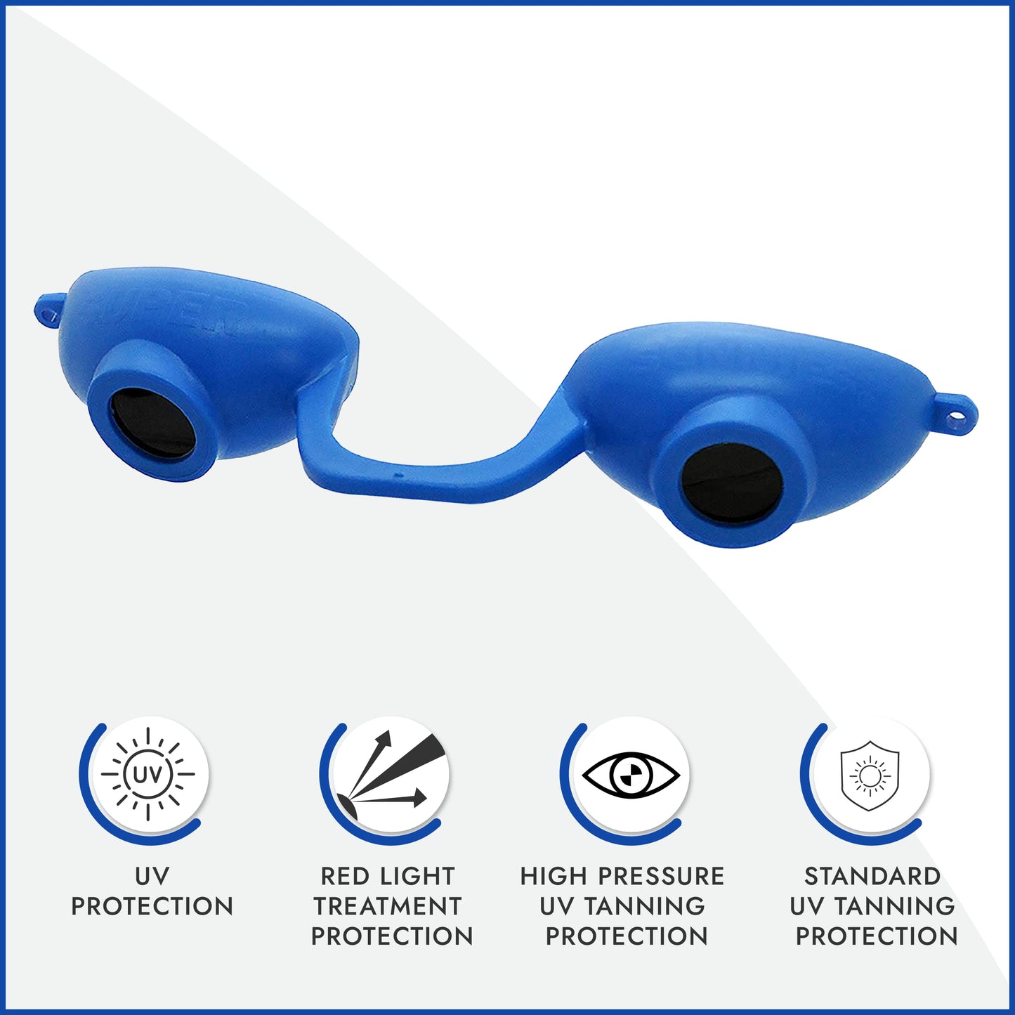 Super Sunnies Evo Flexible UV Eye Protection FDA Compliant, Tanning Bed Goggles, Red Light Therapy Glasses - Blue
