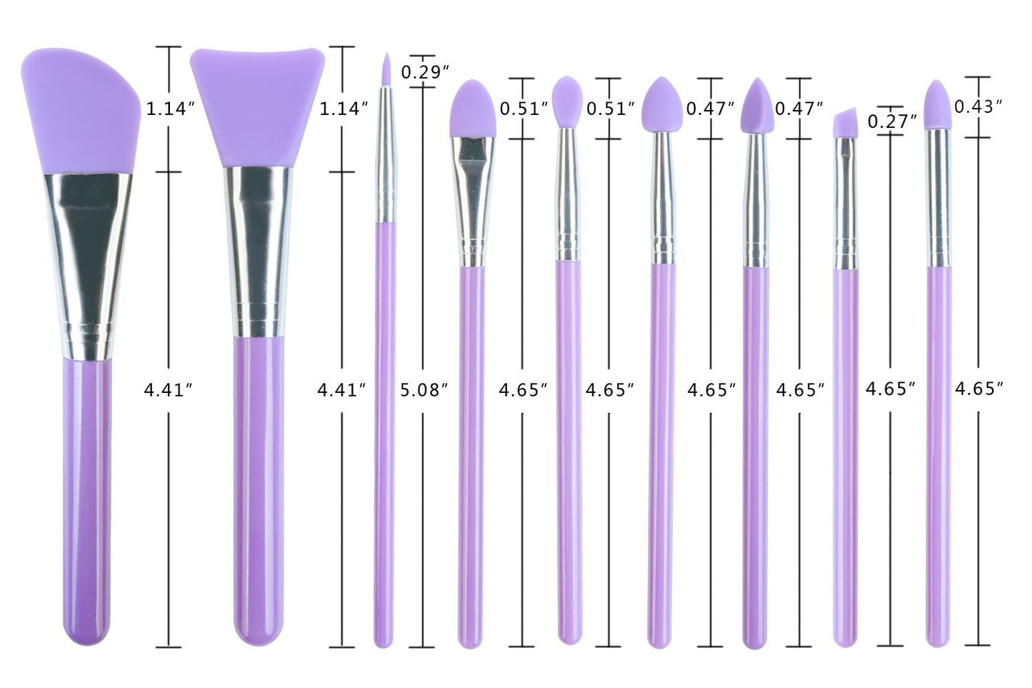LORMAY 9 Pcs Silicone Makeup Brush Set: Applicator for Face Care, Eyeliner, Eyebrow, Eye Shadow, Lip Makeup and UV Epoxy Resin Crafts (Purple)