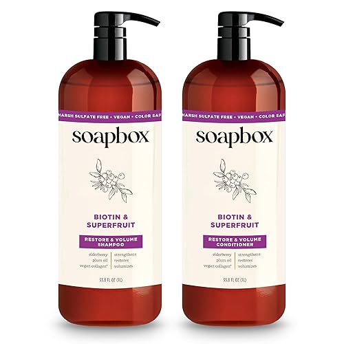 Soapbox Biotin & Super Fruit Shampoo & Conditioner Set, Leaves Hair Volumized & Strengthened - Clean Ingredients Free of Harsh Chemicals, Sulfates