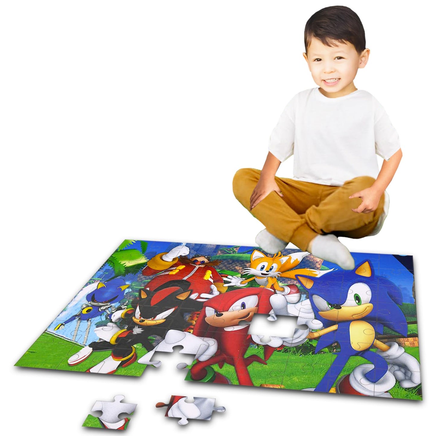 Sonic the Hedgehog Floor Puzzle Set – 72-Piece Jigsaw with Stickers, Tattoos & More, Educational Fun for Kids Ages 4–8