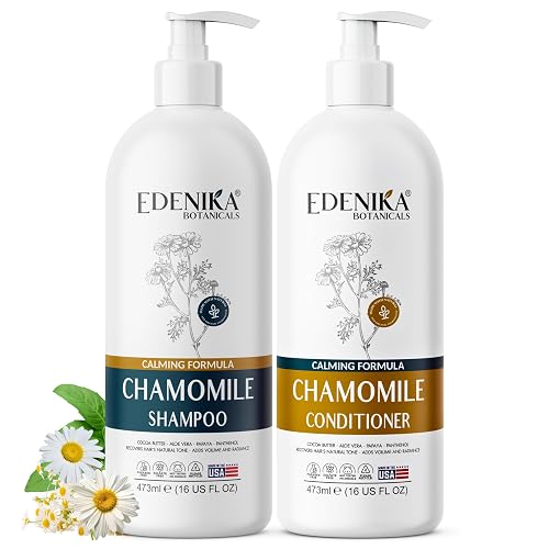 Edenika Botanicals Chamomile Shampoo and Conditioner Set, Calming Formula with Certified Organic and Natural Ingredients Intense Nourishment Makes