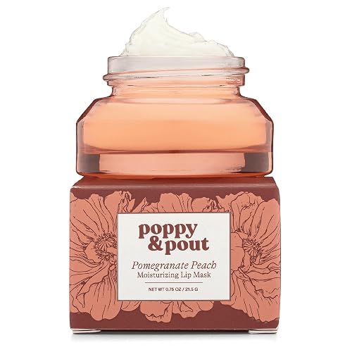 Poppy & Pout Pomegranate Peach Overnight Lip Mask - Natural Lip Care with Shea Butter & Beeswax - Cruelty Free, Recyclable Glass Jar (0.65 oz)