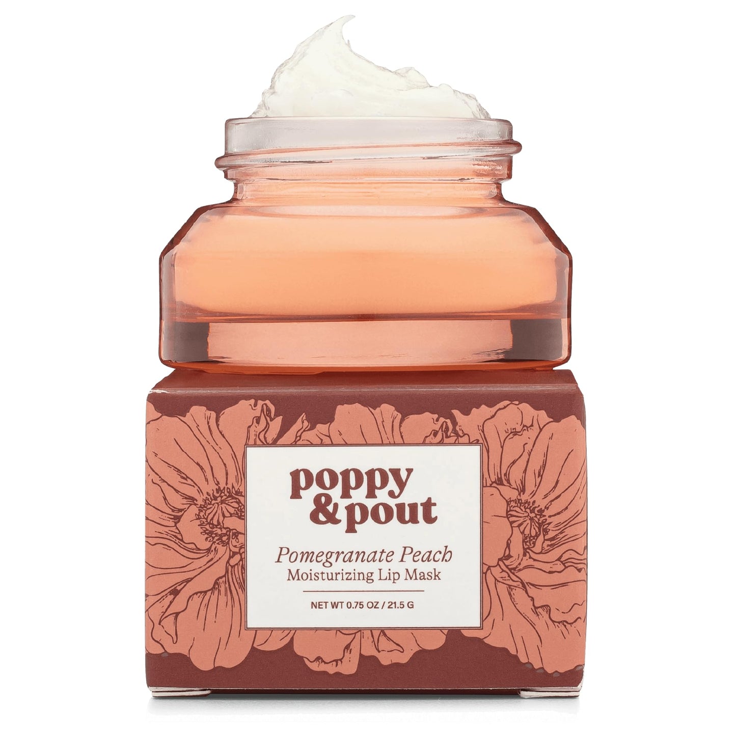 Poppy & Pout Pomegranate Peach Overnight Lip Mask - Natural Lip Care with Shea Butter & Beeswax - Cruelty Free, Recyclable Glass Jar (0.65 oz)