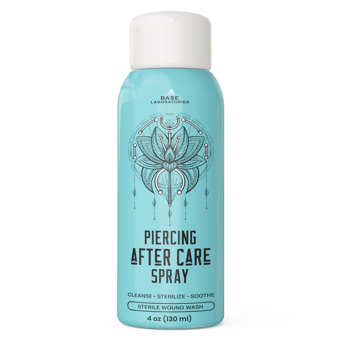 BASE LABORATORIES Piercing Aftercare Spray 4oz | Saline Spray for Piercings | Ear Piercing Cleaner Spray | Saline Solution for Piercings | Piercing Beauty and Personal Care BASE LABORATORIES