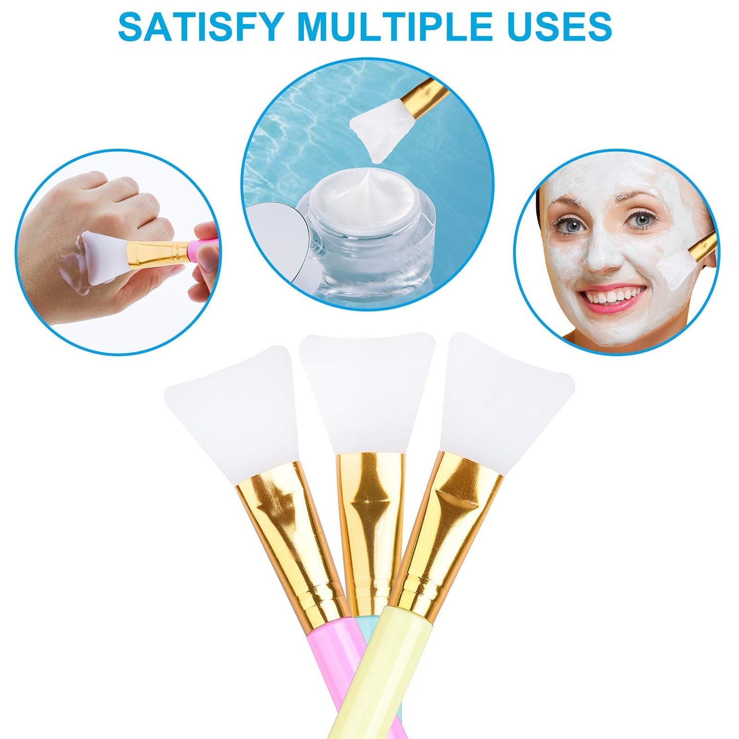 3 PCS Premium Silicone Face Mask Brush, AULLUA Mask Beauty Tool, Soft Silicone Facial Mud Mask Applicator Brush, Hairless Moisturizers, Body Lotion